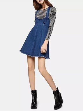 BCBG Blue Denim Apron Pinafore with Knotted Straps
